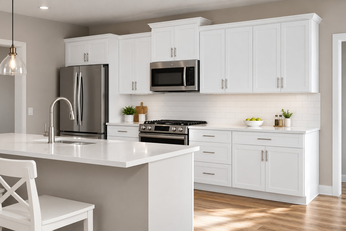 Hampton Bay Hampton Shaker 24 in W x 84 in H x 1 5 in D Kitchen Cabinet Refrigerator End Panel Kit in Satin White KAREP SW