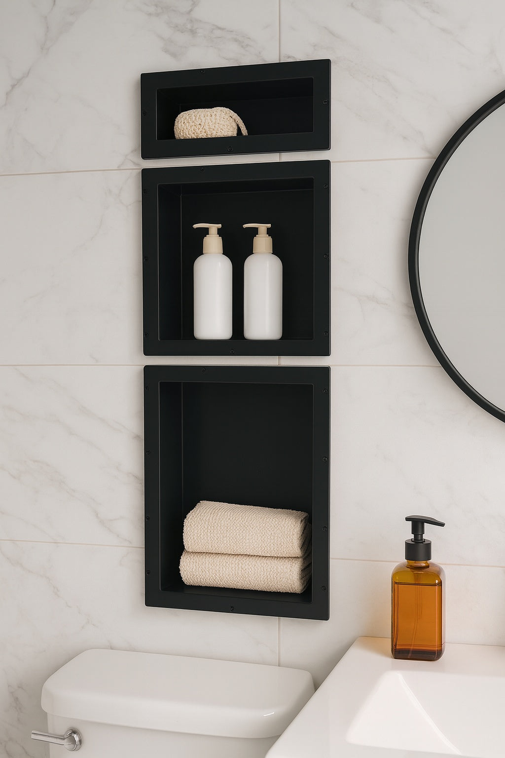 Redi Niche 16 in x 40 in Triple Shower Niche Set in Black RNT1614S 6 20