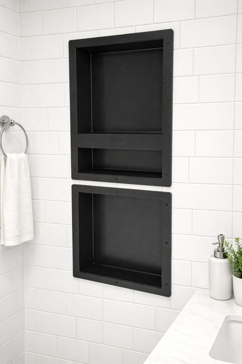 Tile Redi Redi Niche 16 in x 34 in Triple Shower Niche Set in Black