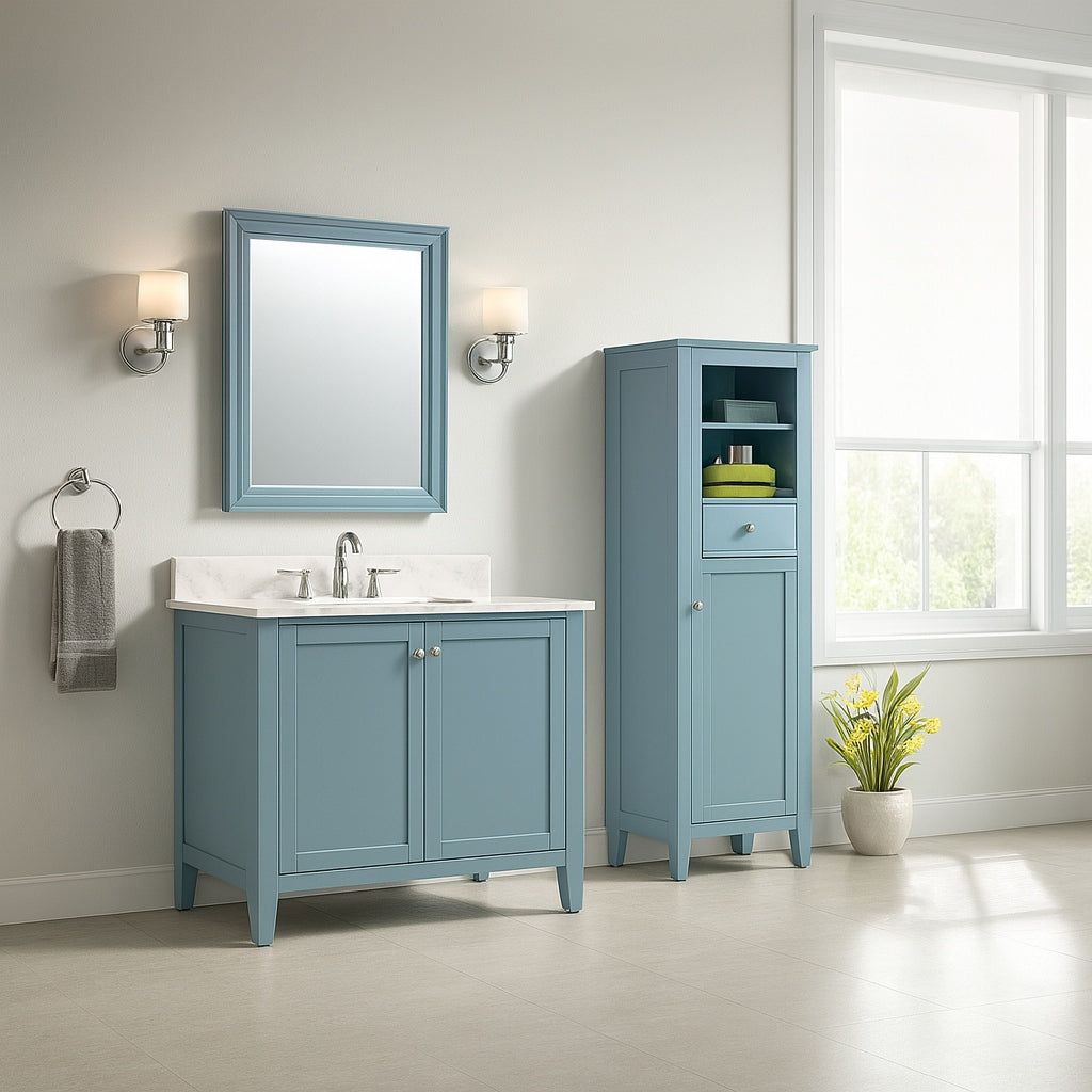 Home Decorators Collection Beverly 24 in W x 32 in H Rectangular Wood Framed Wall Bathroom Vanity Mirror in Aegean Teal
