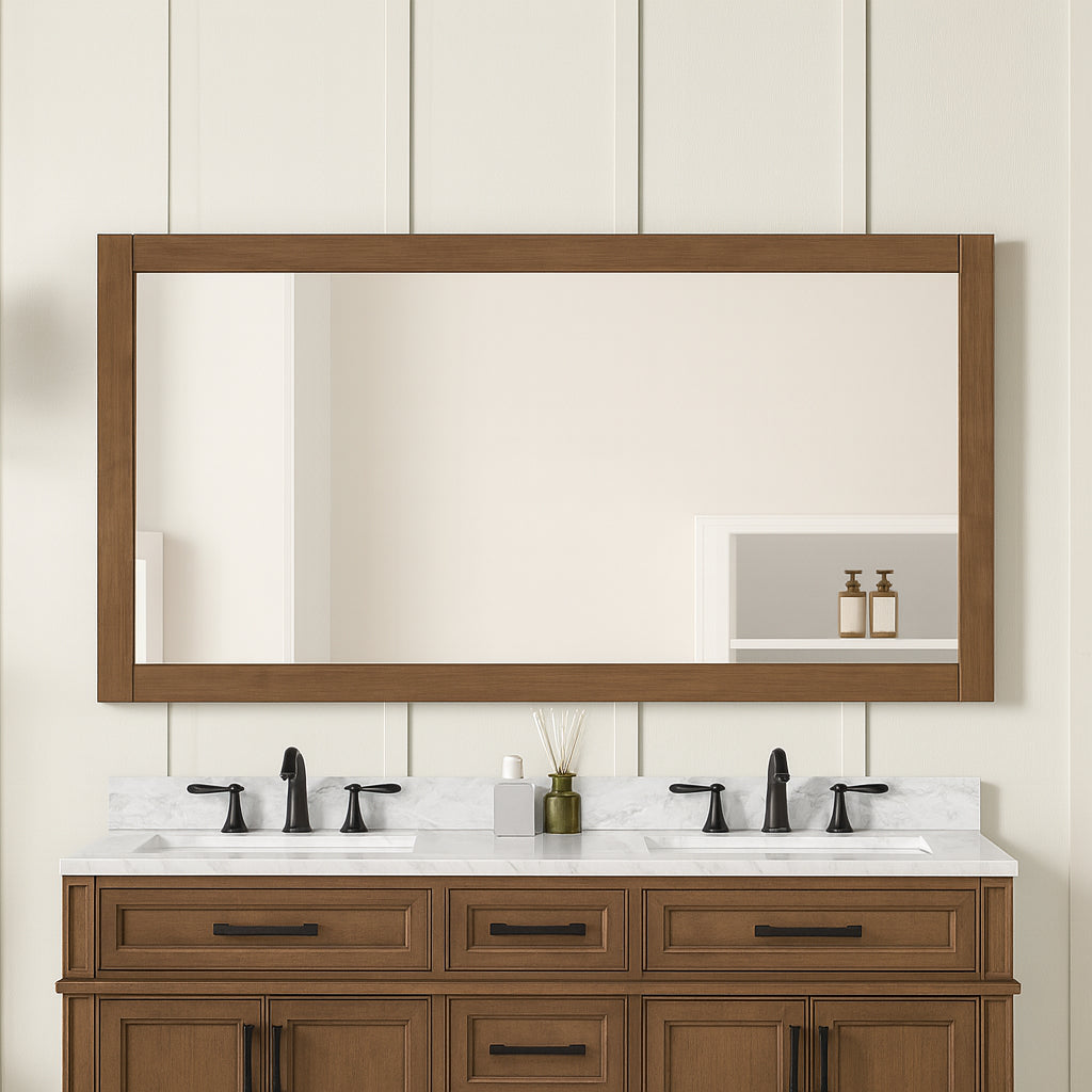 Home Decorators Collection Kordite 60 in. W x 32 in. H Rectangular Framed Wall Mount Bathroom Vanity Mirror in Almond Latte