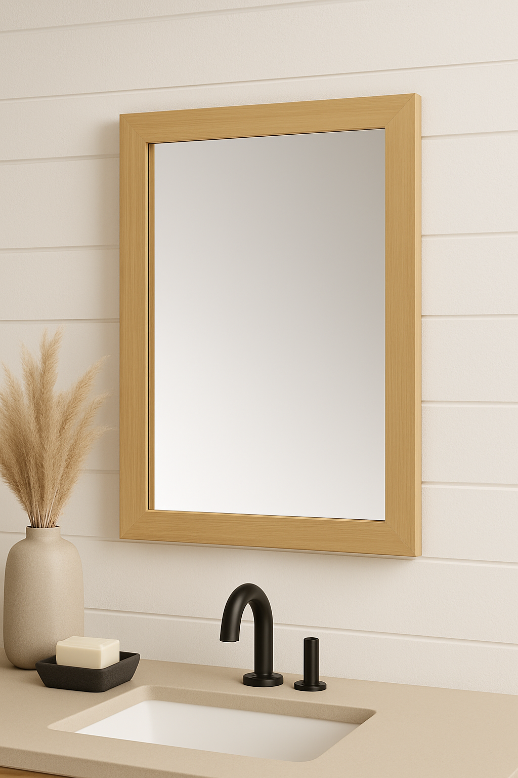 Glacier Bay Huckleberry 24 in W x 32 in H Rectangular Framed Wall Mount Bathroom Vanity Mirror in Weathered Tan Huckleberry