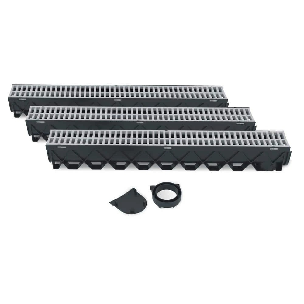 RELN Storm Drain Deep Series 5 in. W x 5.25 in. D x 39.4 in. L Channel Drain Kit with Gray Grate (6-Pack)