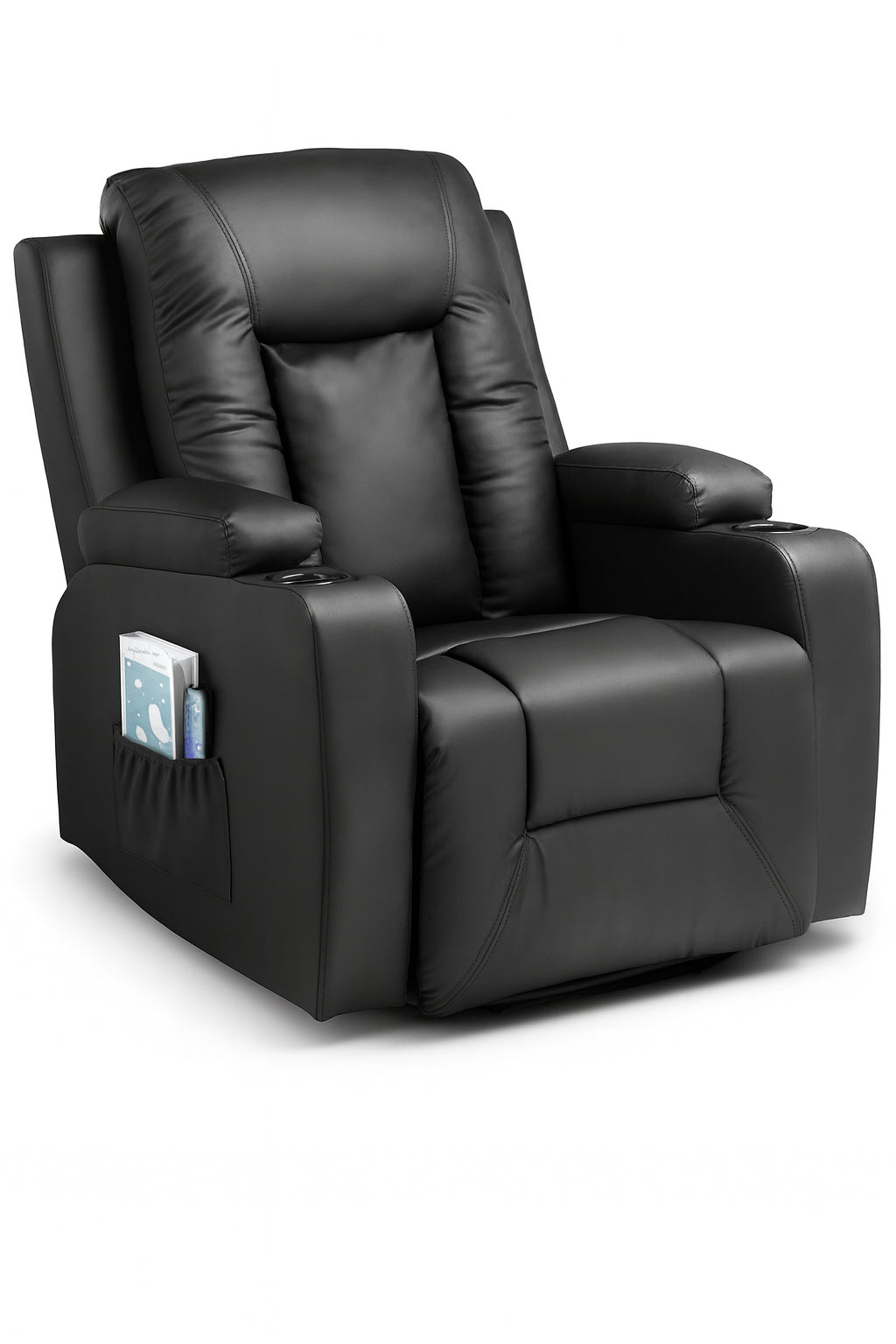 ComHoma Recliner Chair Massage and Heat Swivel Rocker Recliners with Side Pockets, Cup Holders, Black