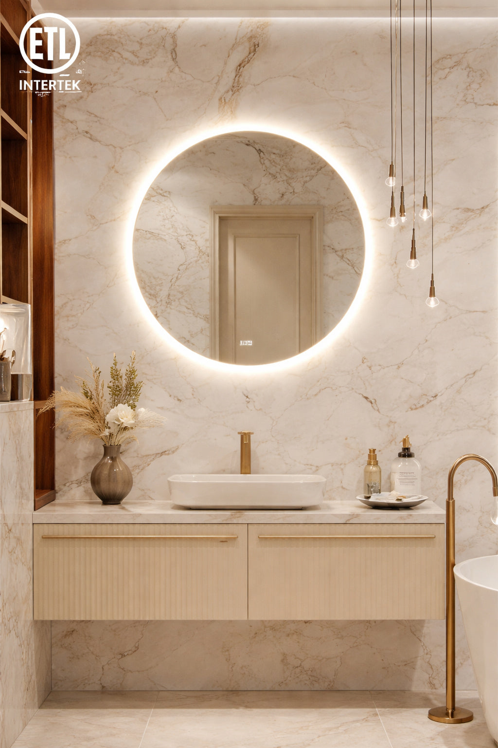 Homlux 36 In W X 36 In H Round Frameless Led Light With 3 Color And Anti Fog Wall Mounted Bathroom Vanity Mirror