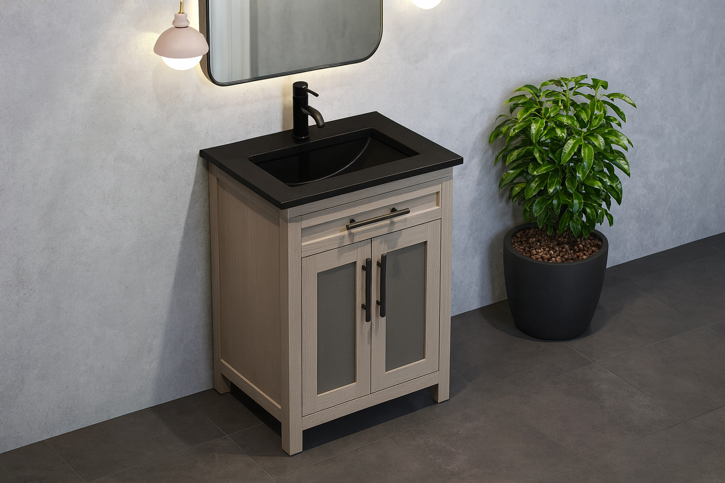 Swiss Madison 24 in. W x 18.5 in. D Ceramic Vanity Top with 4 in. Centerset Faucet Holes in Matte Black