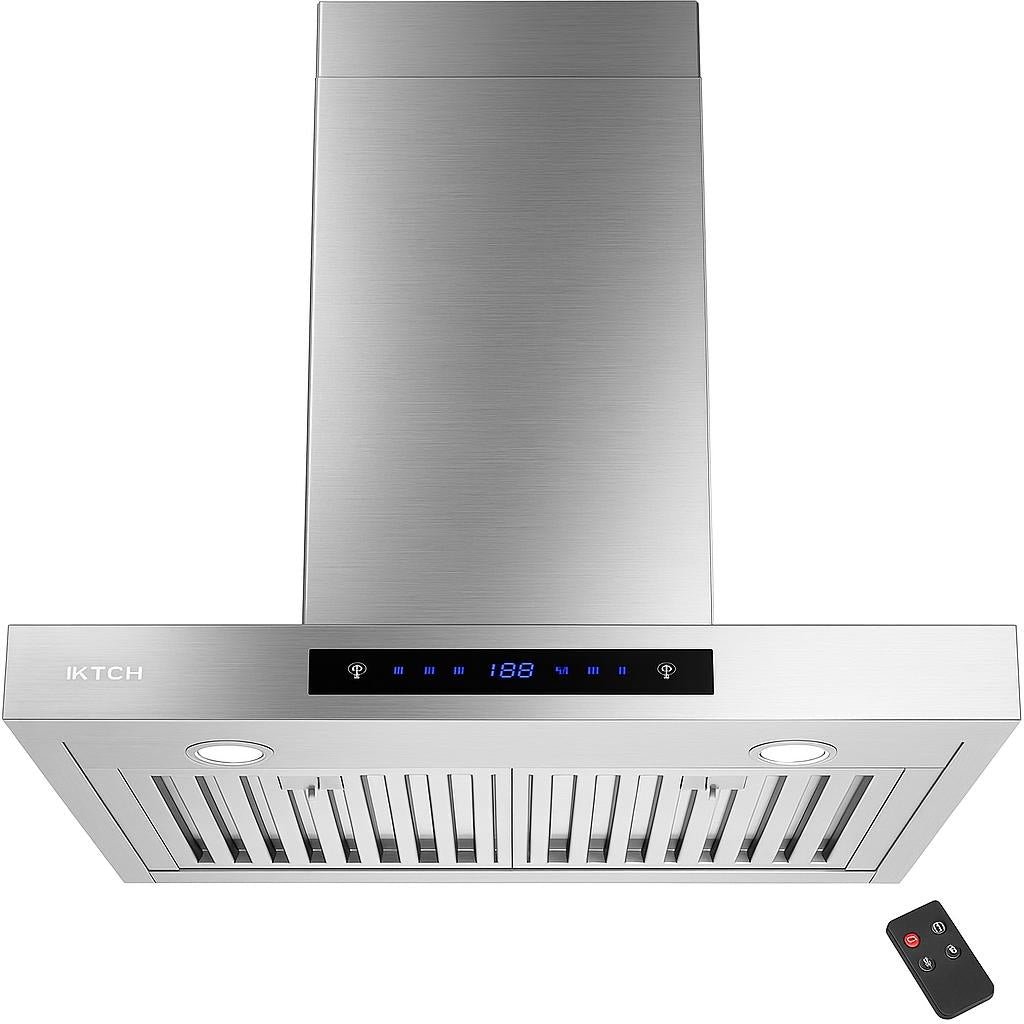 iKTCH 30 in. 900 CFM Island Mount Range Hood in Stainless Steel with Gesture Sensing and Touch Control Switch Panel with light