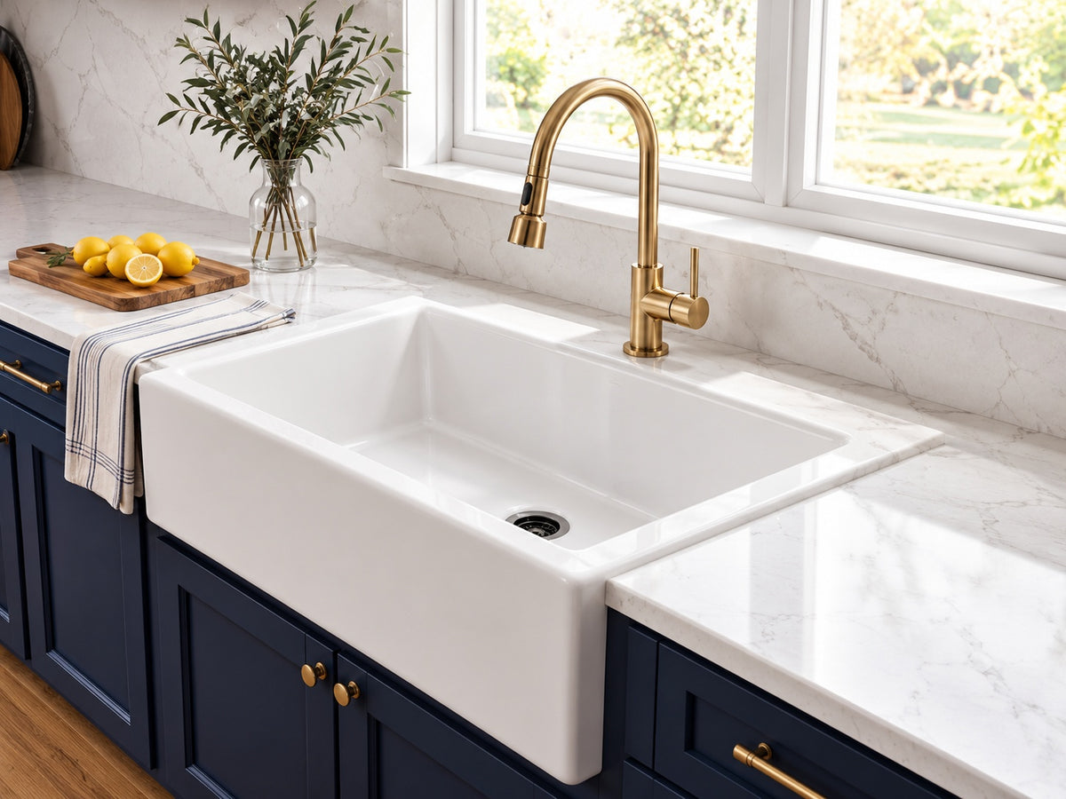 SINKOLOGY Parker 34 in 3 Hole Quick Fit Farmhouse Apron Front Drop In Single Bowl Crisp White Fireclay Kitchen Sink and Drain SK450 34FC B4