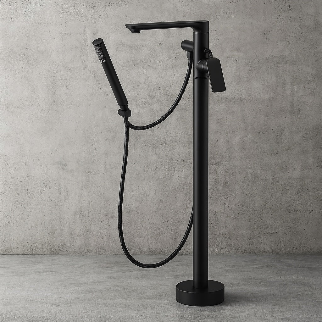 Kafir Singe Handle Floor Mount Freestanding Bathtub Faucet Filer with Hand Shower in Matte Black