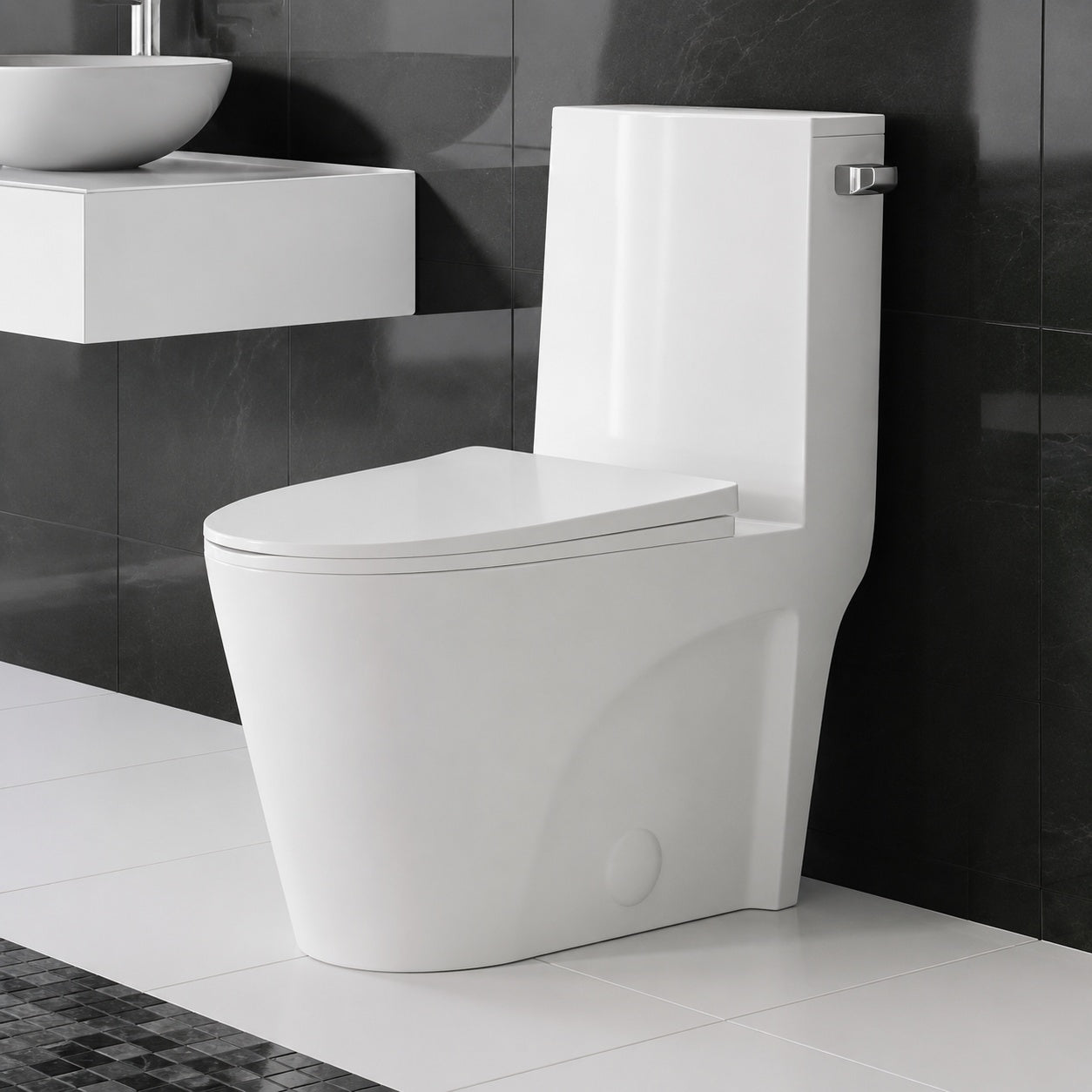 Swiss Madison St Tropez 1 piece 1 28 GPF Single Flush Elongated Toilet in Glossy White Seat Included SM 1T252