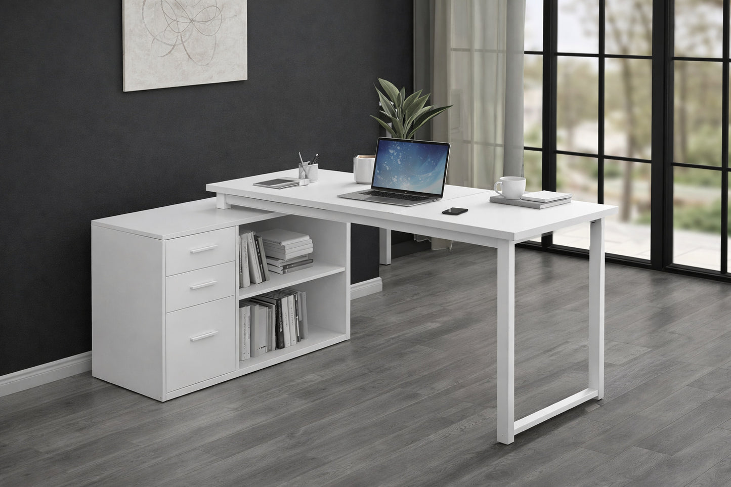 Fufu Gaga 55 1 W L Shape Wooden Computer Desk White Finish With 1 Drawer Open Shelves And Eco Friendly Paint Finish