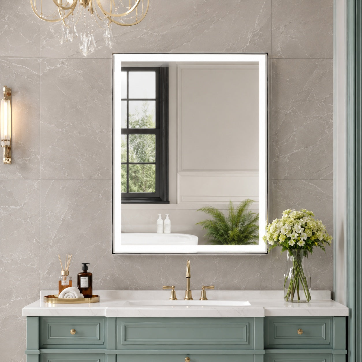 WELLFOR RECA 28 in W x 36 in H Rectangular Single Aluminum Framed Anti Fog LED Light Wall Bathroom Vanity Mirror in Matte Black