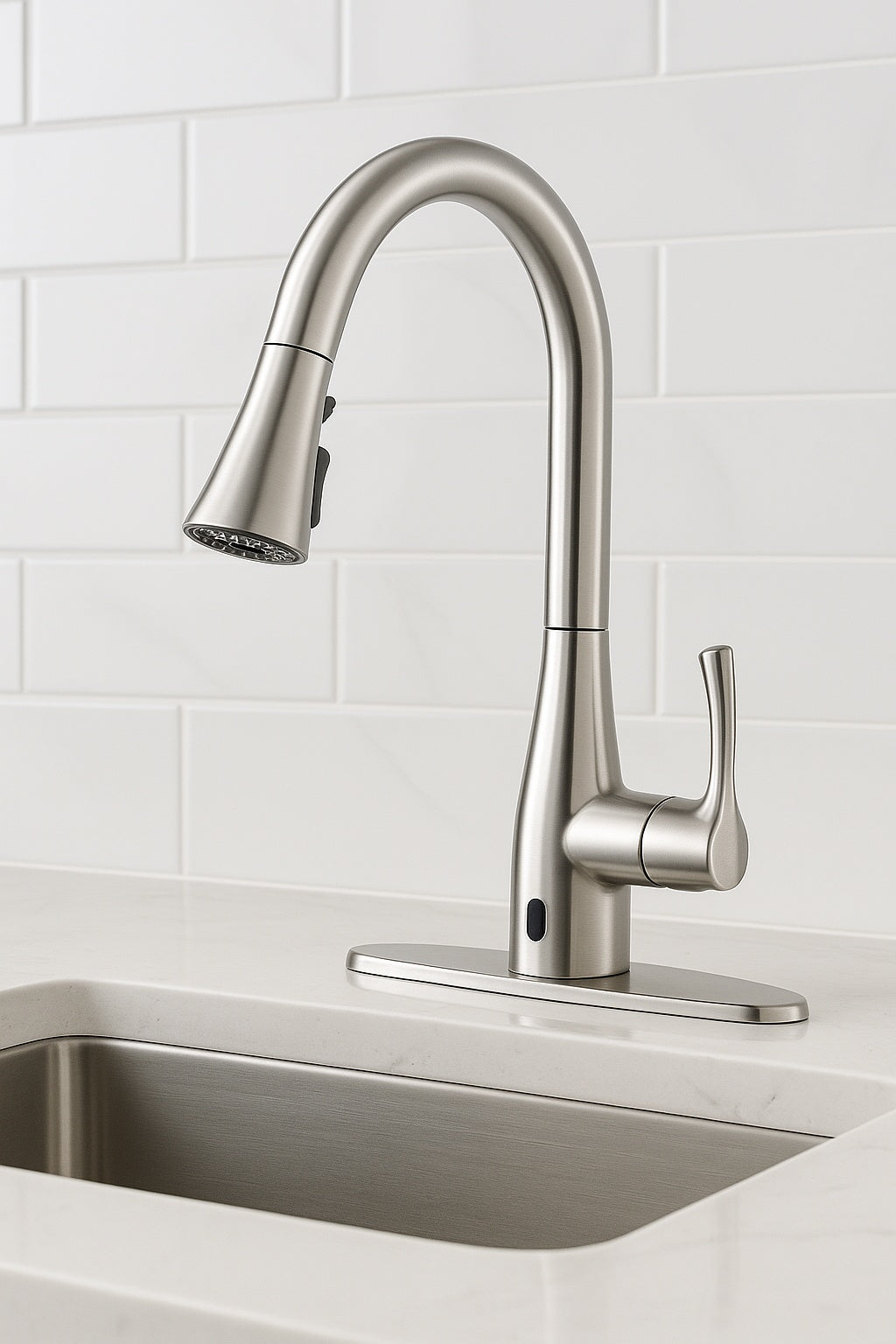 Glacier Bay Marcie Single Handle Integrated Pull Down Touchless Kitchen Faucet in Stainless Steel