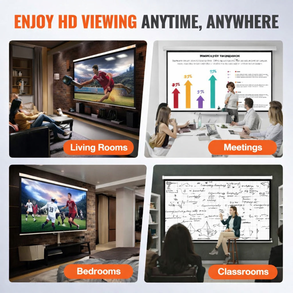 VEVOR Projector Screen 100 in Retractable Pull Down Projector Screen 16 9 4K Auto Locking Portable Movie Screen Manual