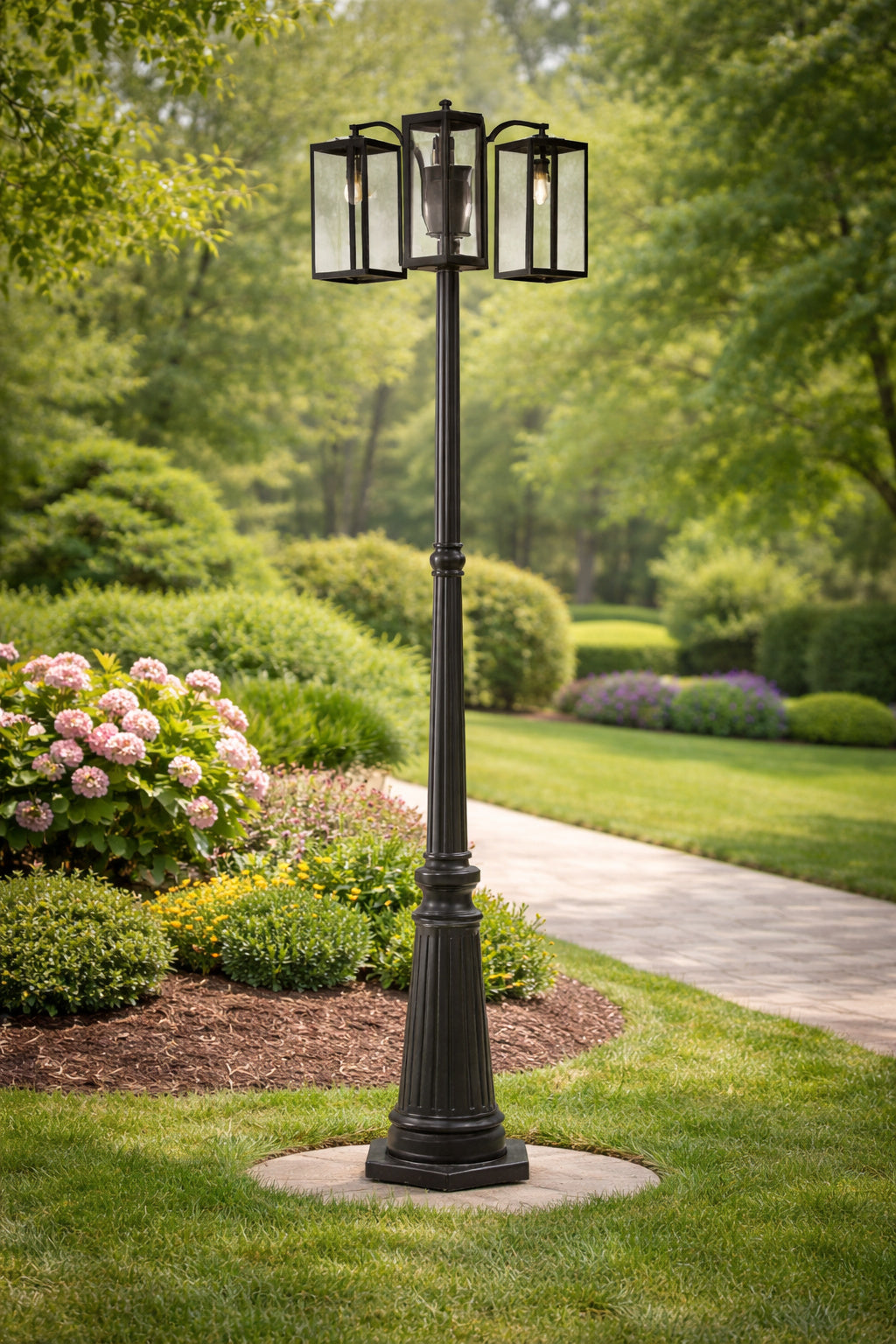Lutec 3 Light Black Cast Aluminum Hardwired Outdoor Weather Resistant Post Light Set With No Bulbs Included
