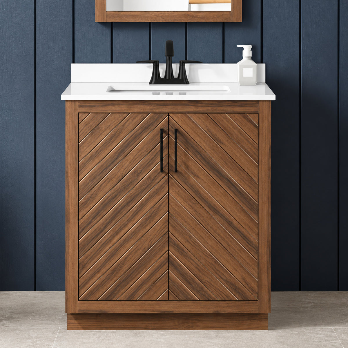 Glacier Bay Huckleberry 30 in Single Sink Freestanding Spiced Walnut Bath Vanity with White Engineered Stone Top Assembled Huckleberry30SW