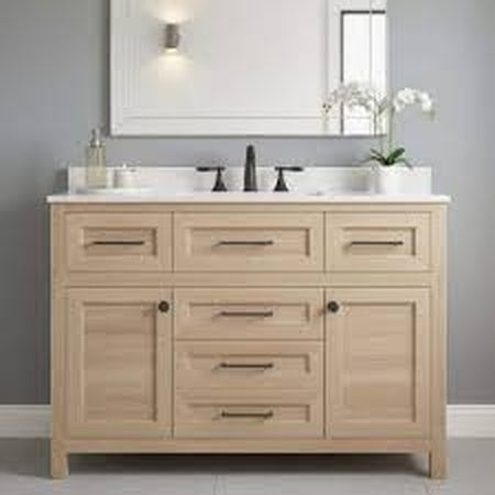 Home Decorators Collection Hanna 48 in Single Sink Weathered Tan Bath Vanity with White Engineered Stone Top Assembled Hanna