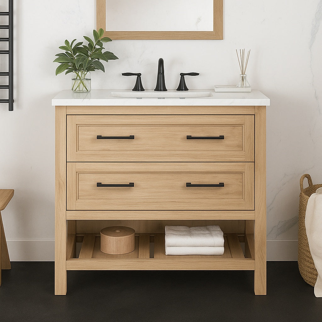 Home Decorators Collection Autumn 36 In Single Sink Weathered Tan Bath Vanity With White Engineered Stone Top Assembled Autumn