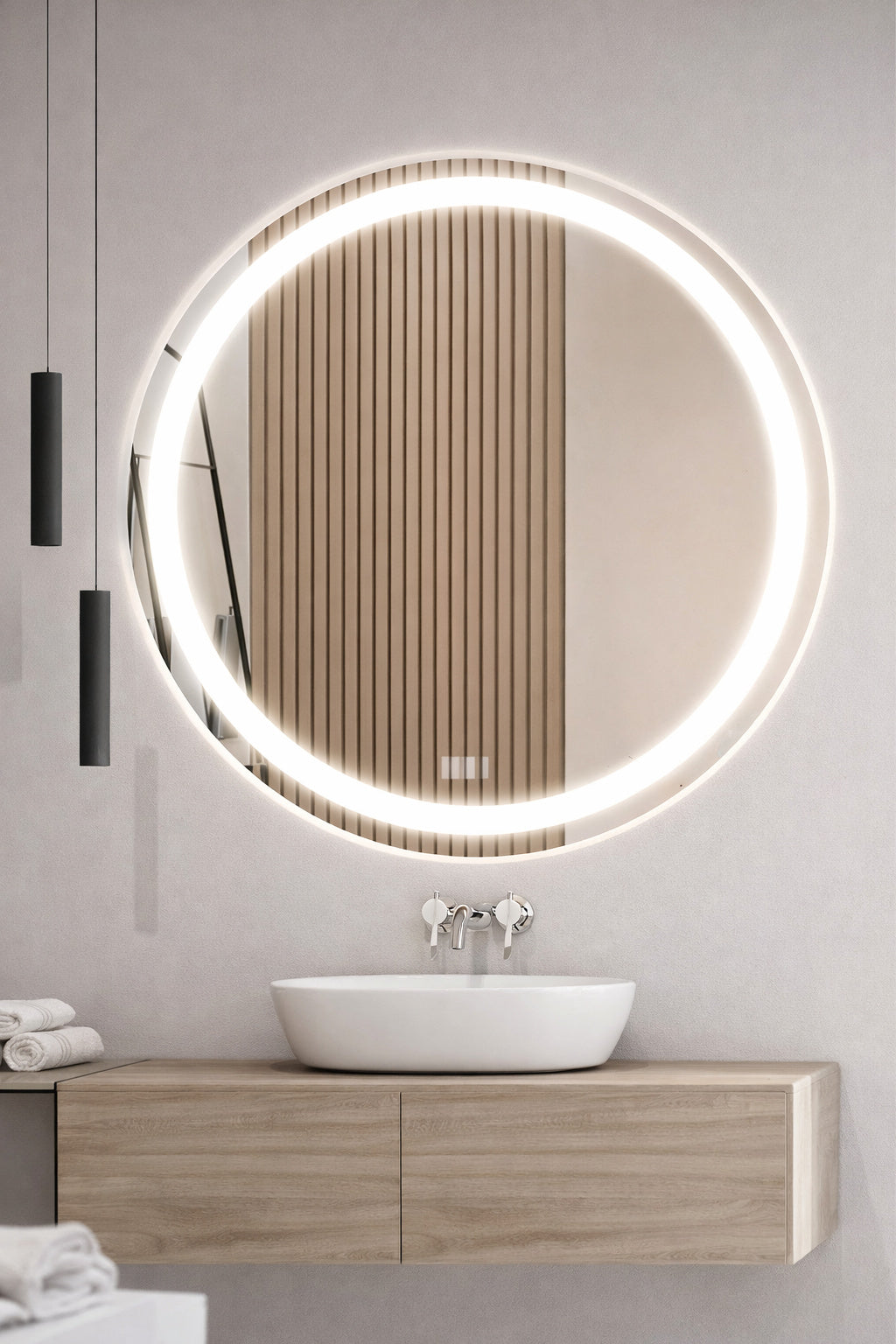 Homlux 28 In W X 28 In H Round Frameless Led Light With 3 Color And Anti Fog Wall Mounted Bathroom Vanity Mirror