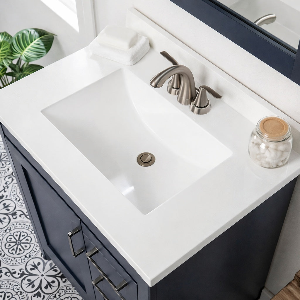 Home Decorators Collection 31 in W x 22 in D Cultured Marble White Rectangular Single Sink Vanity Top in White
