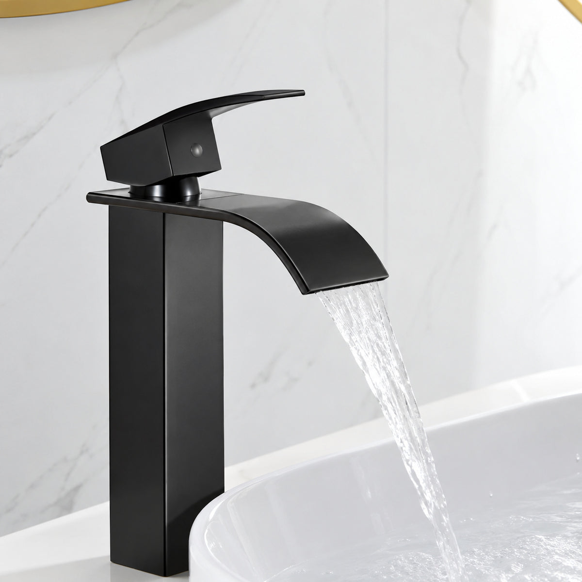 FLG Single Handle Waterfall Bathroom Vessel Sink Faucet Single Hole HIgh Taps with Pop Up Drain in Oil Rubbed Bronze LE 0040 ORB D
