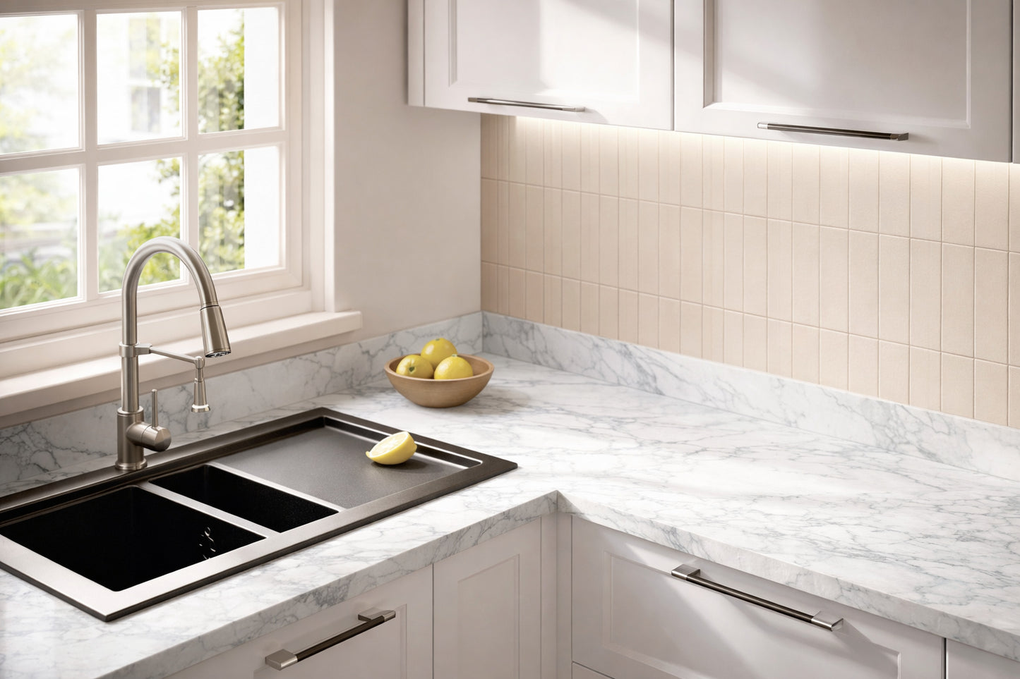 Hampton Bay 4 ft L x 1 1 8 in T Configurable Laminate Countertop in Matte Marmo Eracle with Square Edge