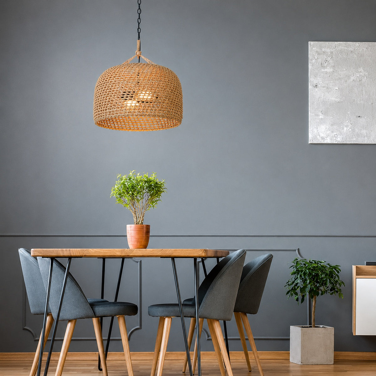 Hampton Bay Summerpoint 120 Watt 2 Light Black Shaded Pendant Light with Natural Woven Shade No bulbs Included 24145 000