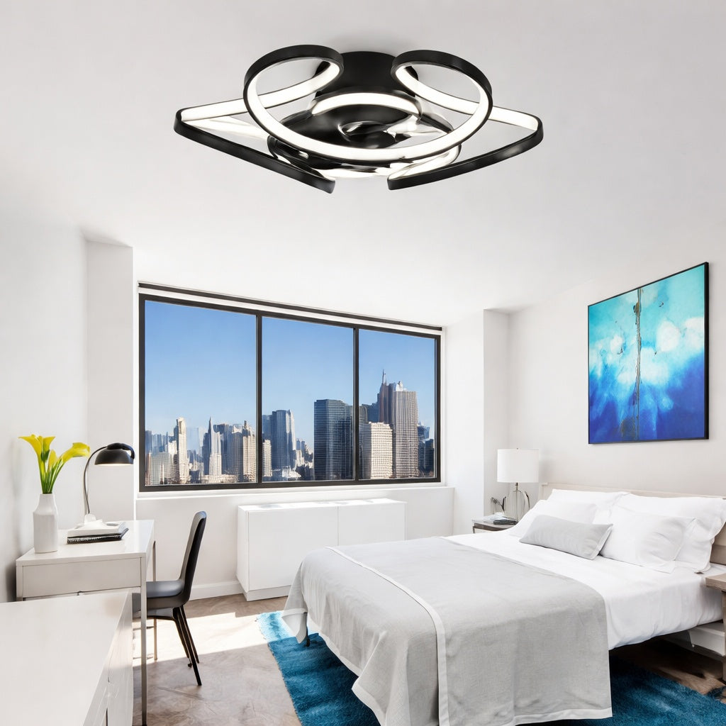 1Oaks Aura 22 in Integrated LED Indoor Black Flush Mount Ceiling Fan with Light Low Profile Smart APP Remote Control Ceiling Fan
