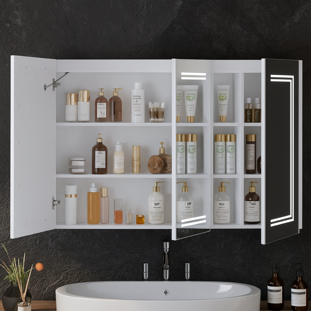 FUFU&GAGA 47.2 in. W x 35.4 in. H Rectangular Surface Mount Bathroom Medicine Cabinet with Mirror, Anti-fog function, LED Light