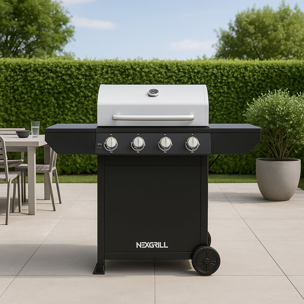 Nexgrill 4-Burner Propane Gas Grill in Black with Stainless Steel Main Lid