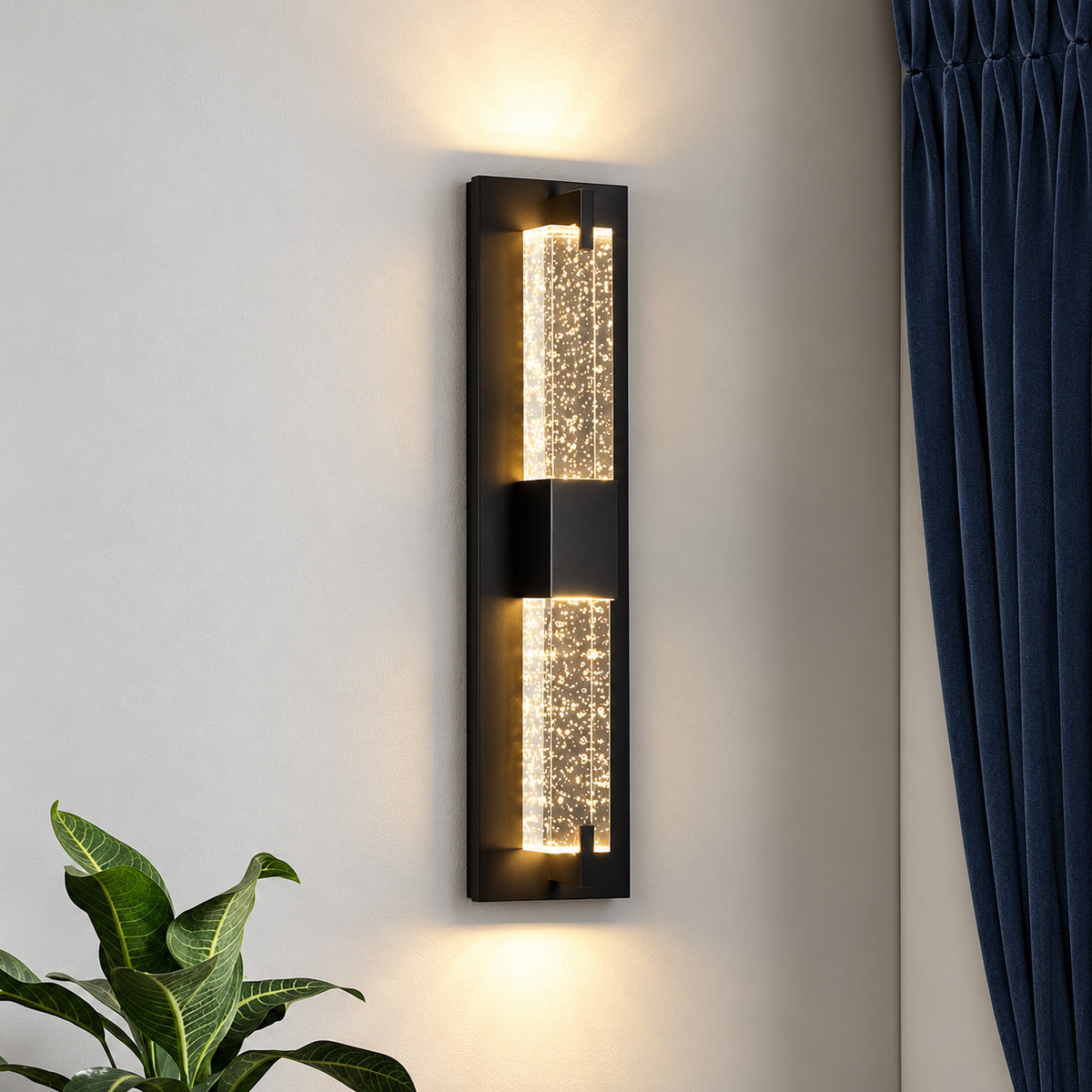 Modern 1 Light Black Dimmable LED Wall Sconce Wall Lighting with Crystal Bubble Glass Shade 8012WL 10BK US