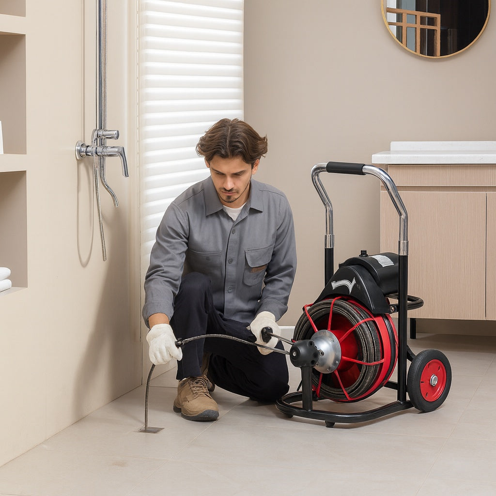 VEVOR Electric Drain Auger 100 ft. x 3/8 in. Sewer Snake Drill Cleaner 110V Wheel Cutter In Auto Feed