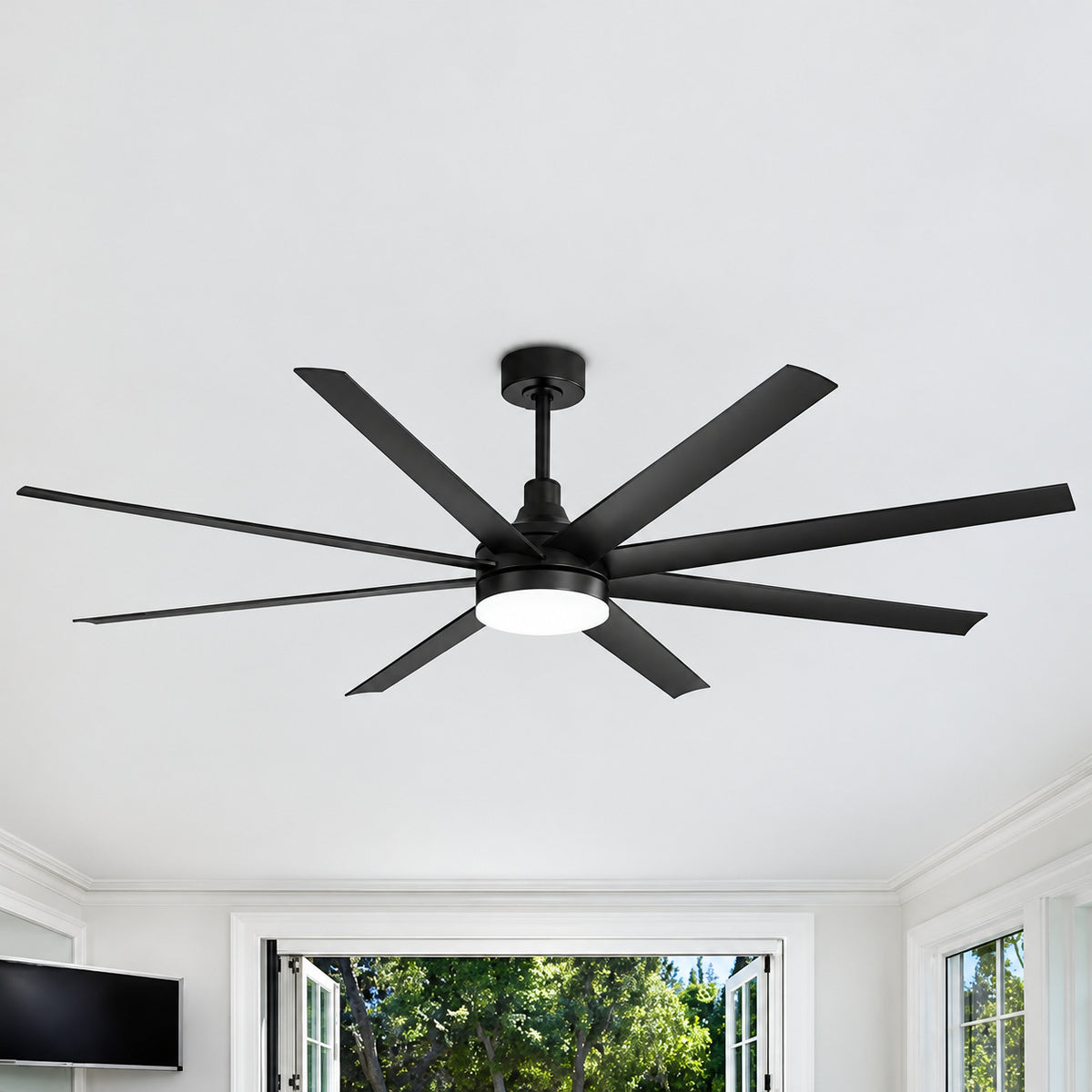 Breezary Archer 72 in Integrated LED Black Windmill Ceiling Fan with Light Black Blade Downrod and Remote Control Included 27023 BLK