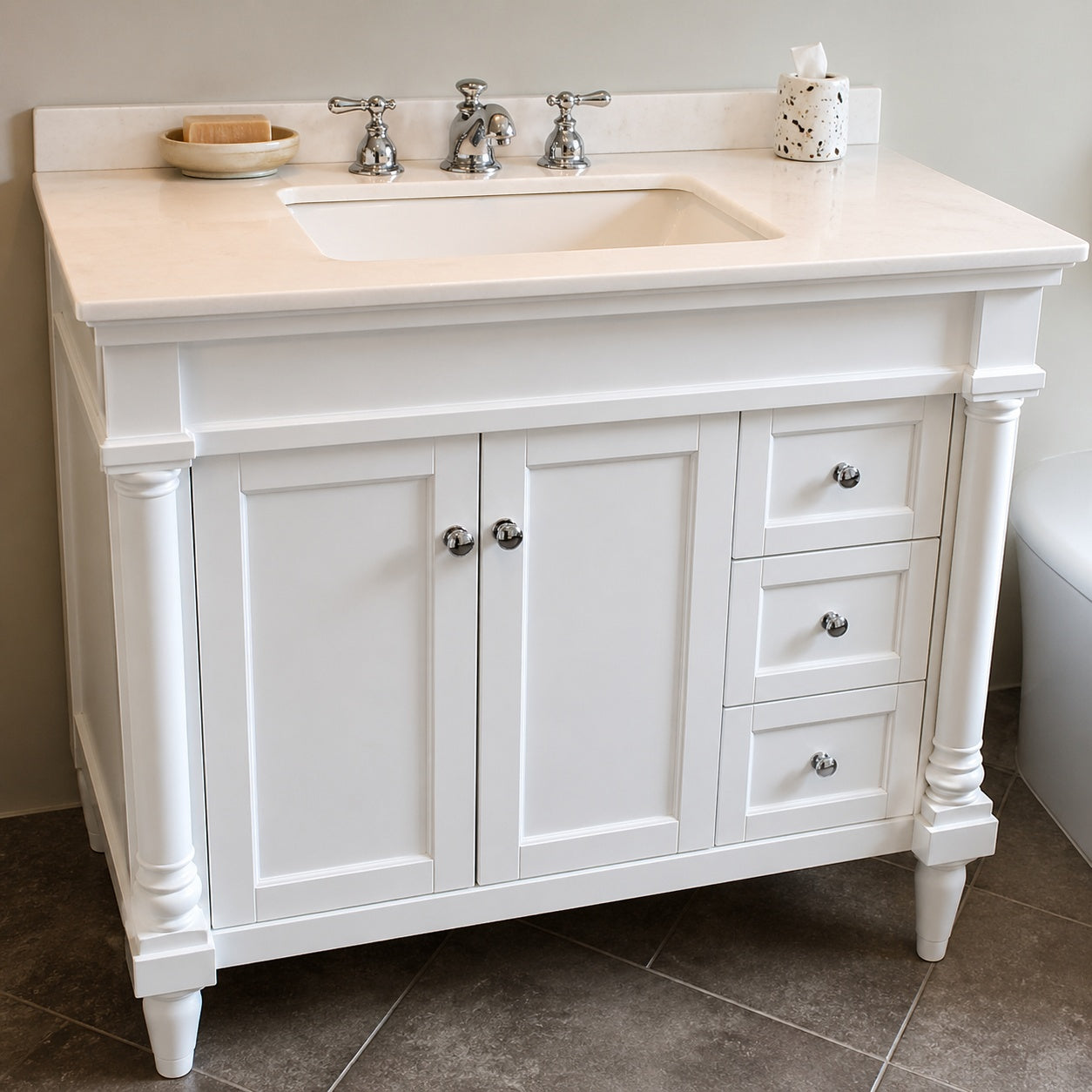 Simple Living 36 in Single Sink Antique White Bath Vanity with Ivory White Engineered Marble Top