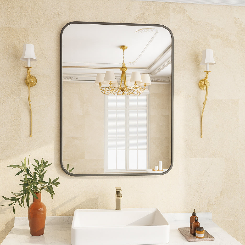 GLSLAND 30 in. W x 39 in. H Large Rectangular Metal Framed Wall Bathroom Vanity Mirror Black