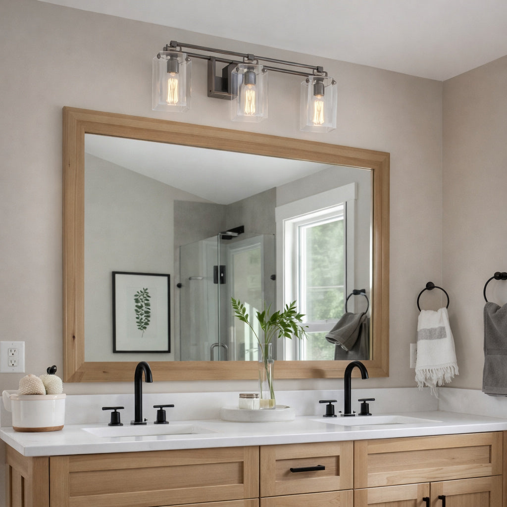 Farmhouse 22 5 in 3 Light Oil Rubbed Bronze Bathroom Vanity Light with Clear Glass Shades