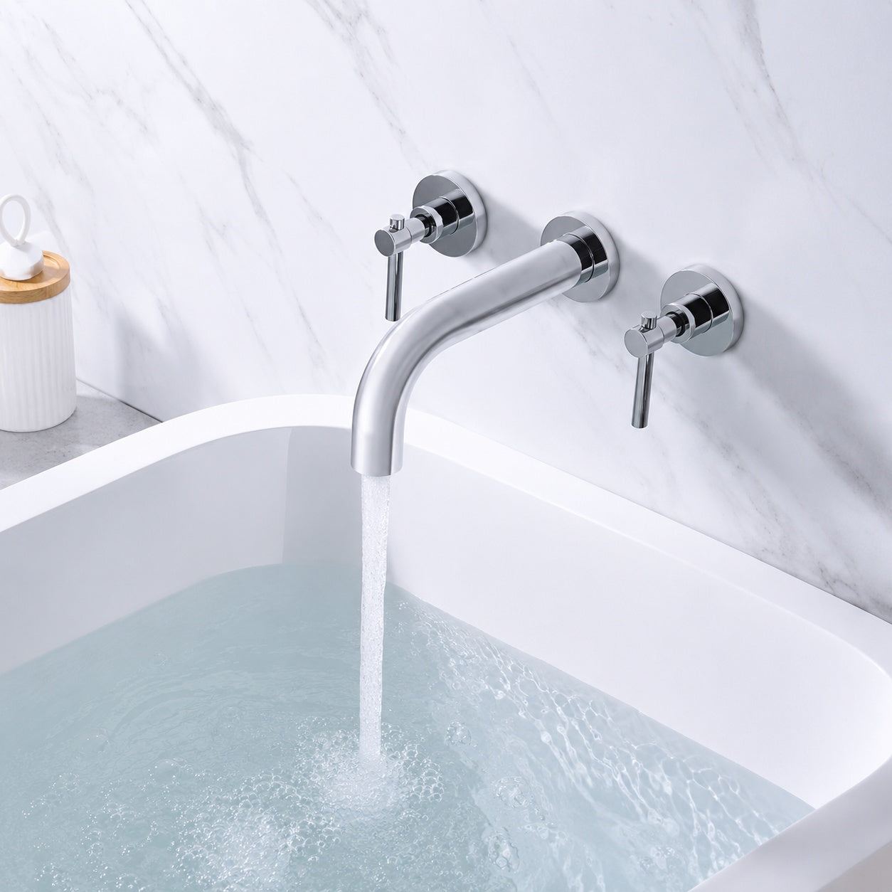 SUMERAIN Contemporary Double Handle Wall Mount Roman Tub Faucet with Valve in Chrome