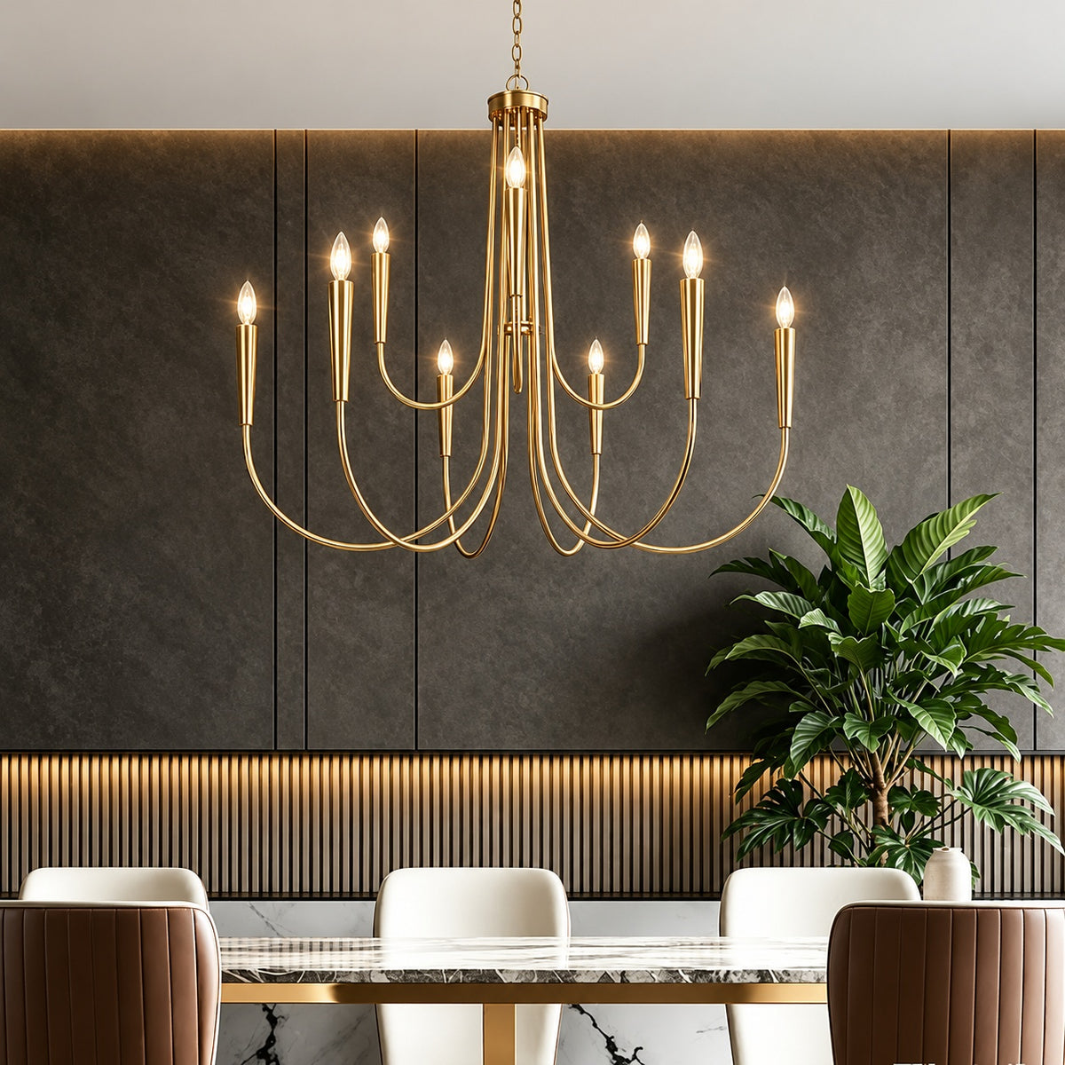 LNC 41 3 in Classic 9 Light Plating Brass 2 Tier Candlestick Island Chandelier with Curvy Arms for Kitchens Dining Rooms