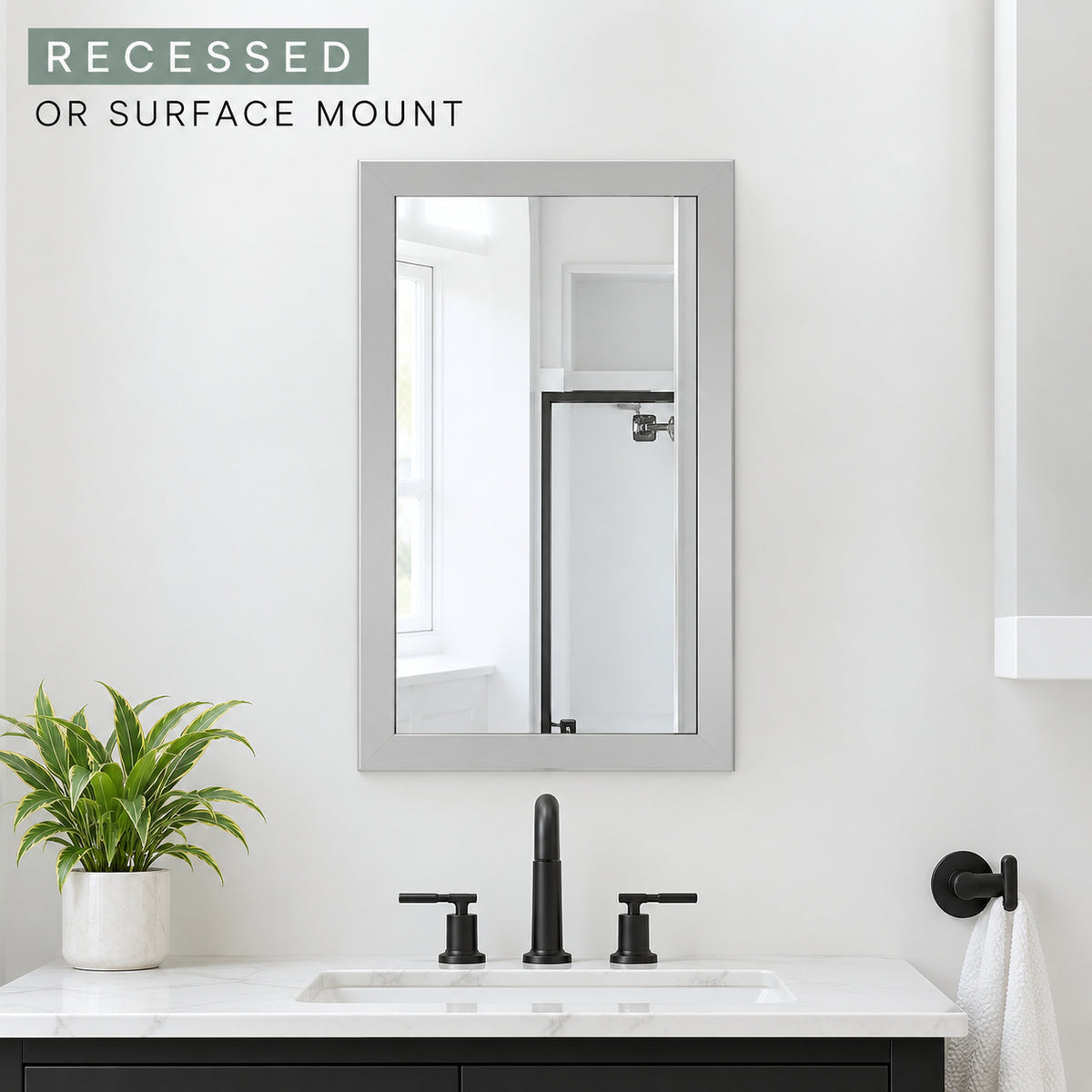 Glacier Bay 15 1 4 in W x 26 in H Framed Recessed or Surface Mount Bathroom Medicine Cabinet with Mirror Gray 33154