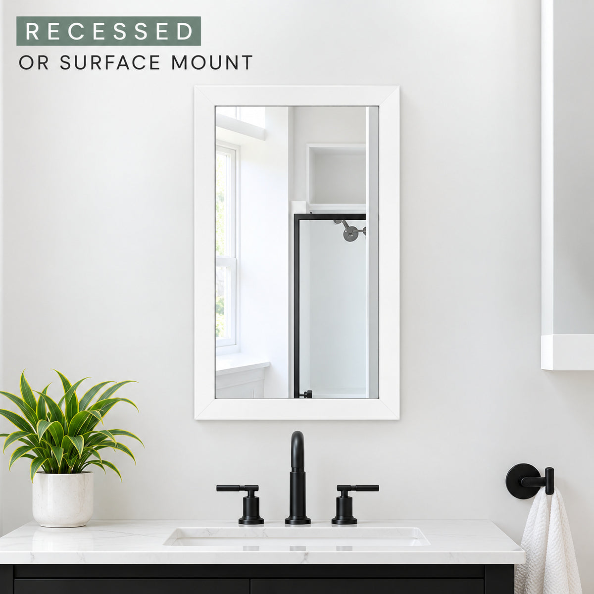 Glacier Bay 15 1 4 in W x 26 in H Framed Recessed or Surface Mount Bathroom Medicine Cabinet with Mirror in White 33153