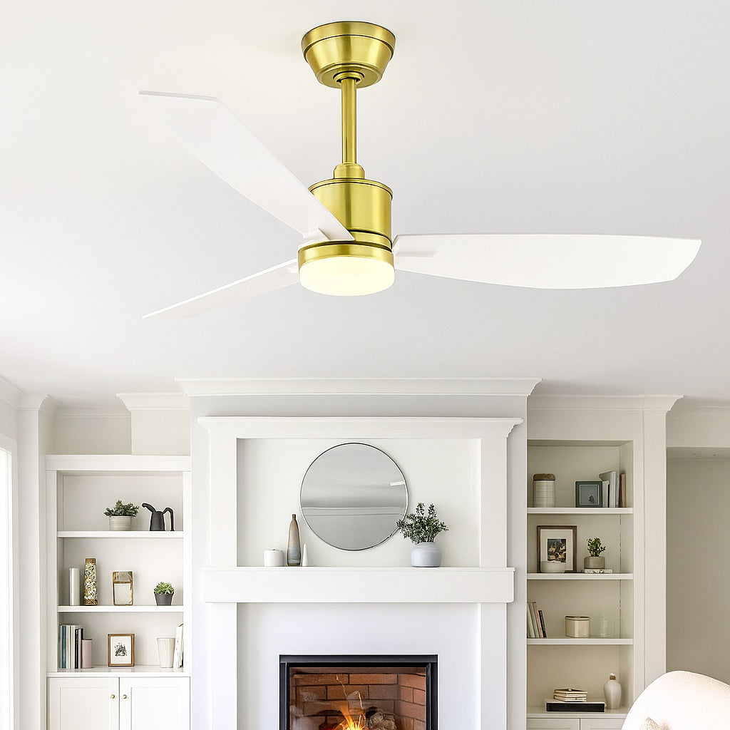 Breezary Sawyer 52 in Integrated LED Indoor Gold White Blades Ceiling Fans with Light and Remote Control 30007 WH