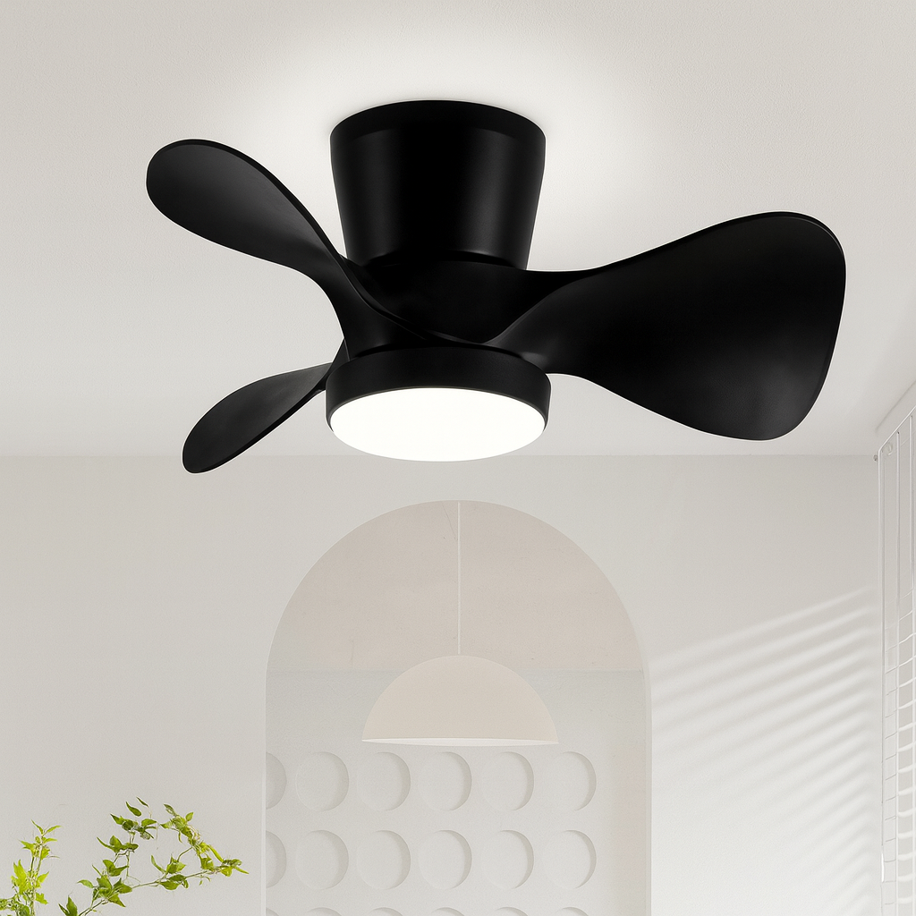 QRMOK 22 in. LED Indoor Black Small Ceiling Fan with Light and Remote and Reversible DC Motor 3 Blades