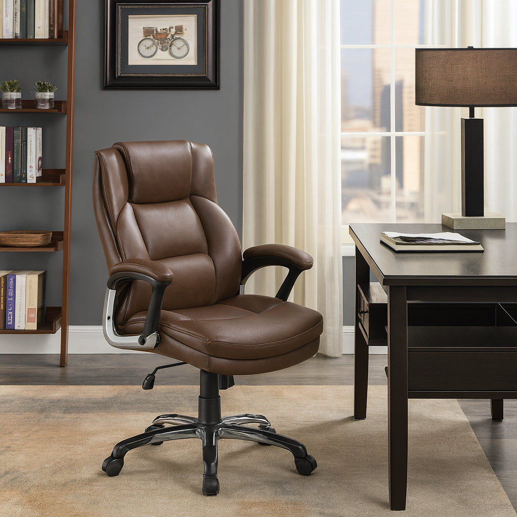 Coaster Nerris Faux Leather Padded Arm Adjustable Height Office Chair in Brown and Black with Arms