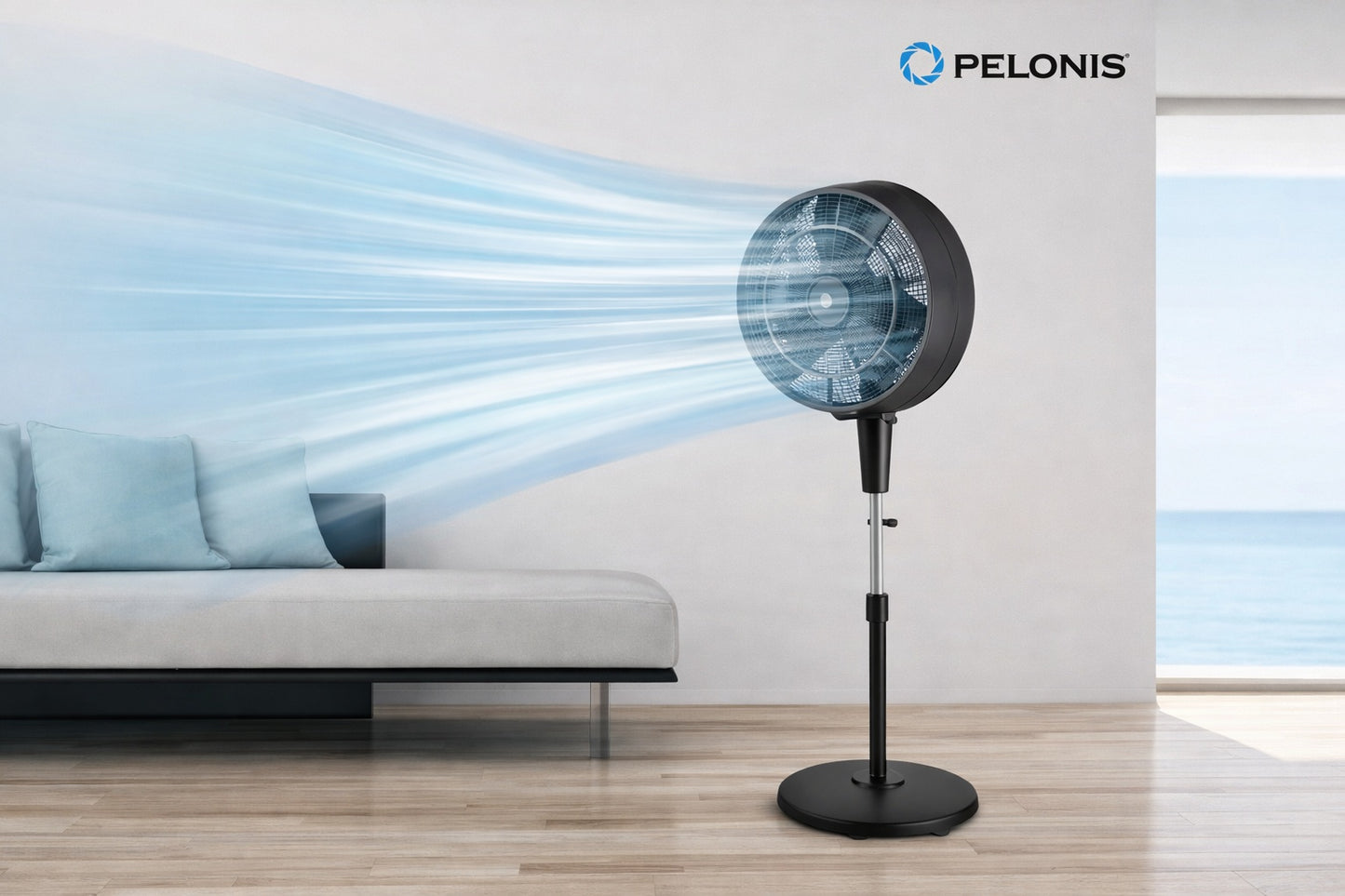 Pelonis 18 in 3 Speeds Outdoor Misting Pedestal Fan in Black with 80 Oscillation 1600 CFM for up to 500 sq ft