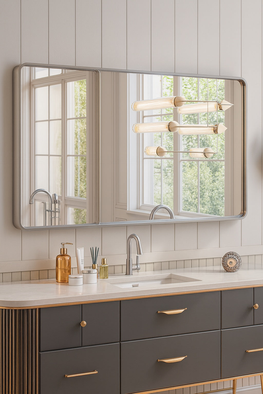 TETOTE 60 in. W x 30 in. H Rectangular Aluminum Framed Wall Mount Bathroom Vanity Mirror in Silver