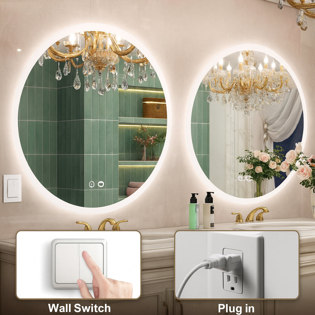 KeonJinn 40 in. W x 40 in. H Round Frameless 3 Colors Dimmable LED Backlit Anti-Fog Wall Mount Modern Bathroom Vanity Mirror