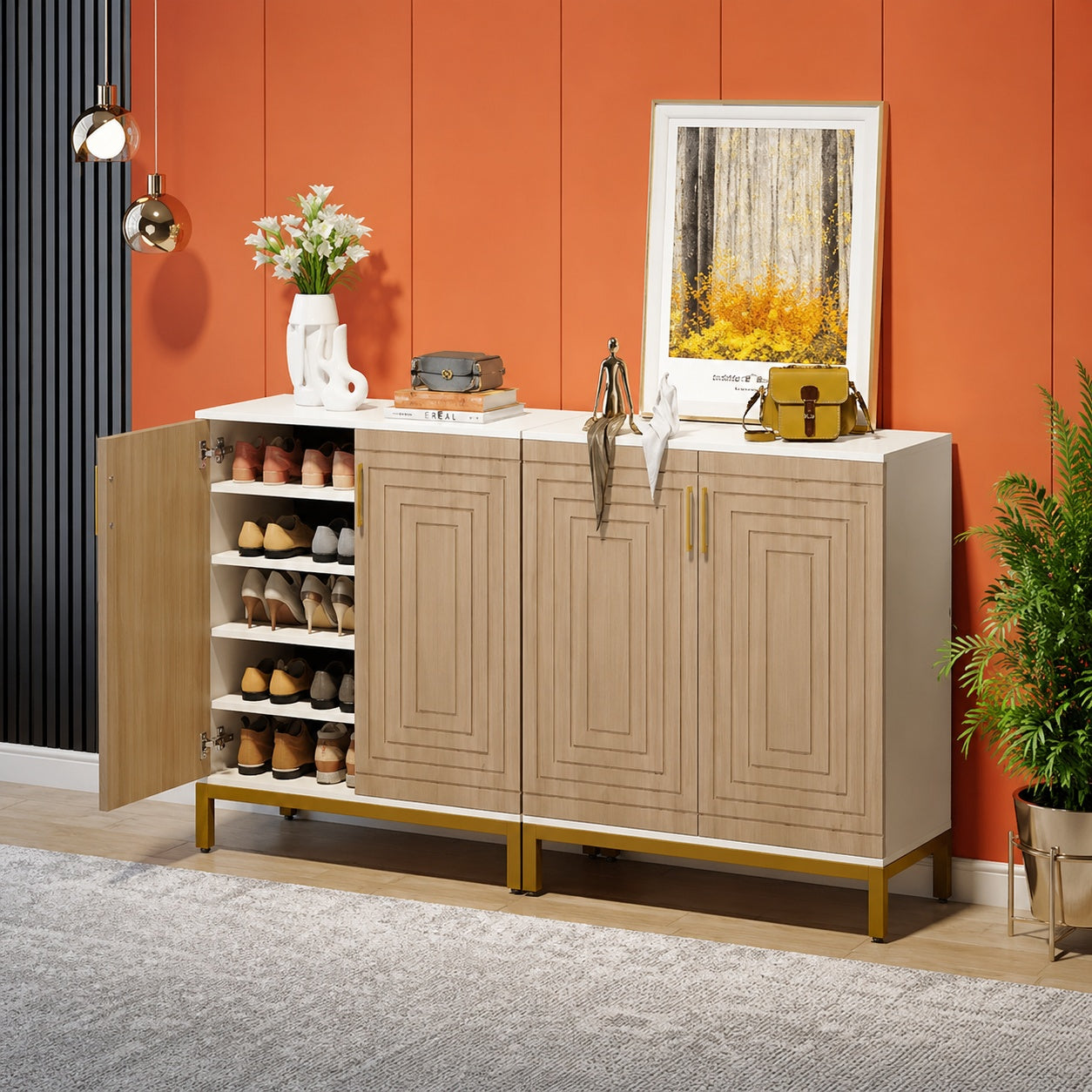 38 in H Shoe Storage Cabinet with Doors 20 Pairs Entryway Shoe Cabinet 5 Tier Shoe Racks Organizer