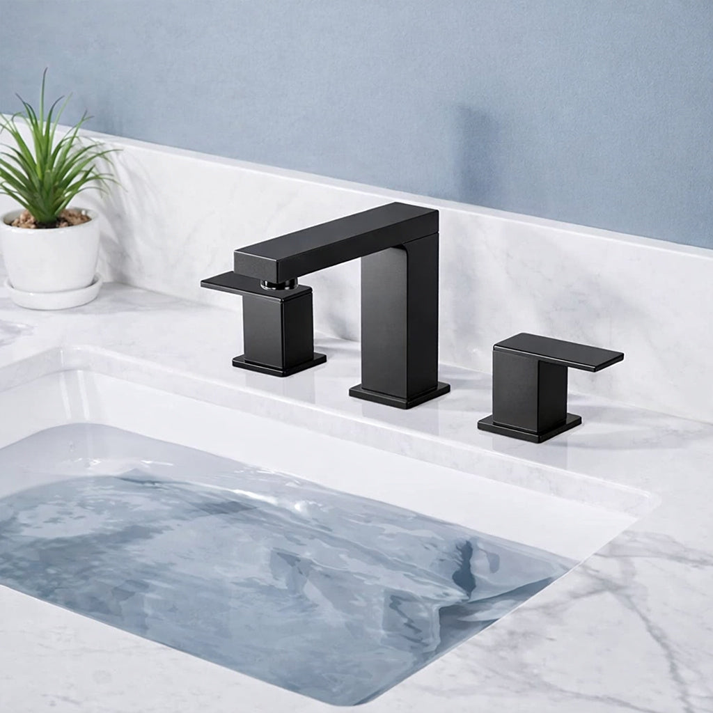 androme 8 in Widespread Double Handle Bathroom Faucet with Pop Up Drain 3 Hole Vanity Sink Faucet Spout in Matte Blak