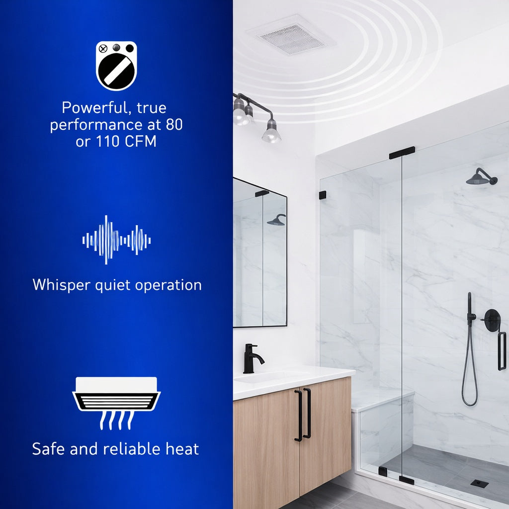Panasonic Whisper Cozy DC 80 110 CFM Pick A Flow Ceiling Bathroom Exhaust Fan Heater with Flex Z Fast Easy Install Bracket
