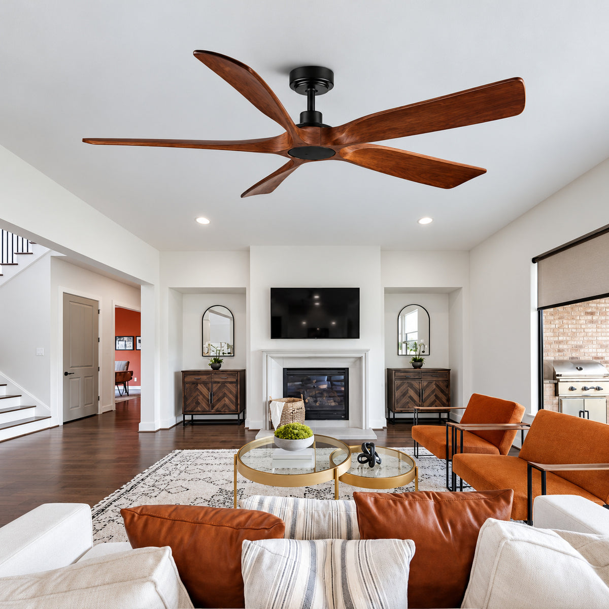 YUHAO Shamshla 60 in Indoor Farmhouse Black Wood Ceiling Fan with Remote Control for Living Room or Patio YHDC1149BKM60